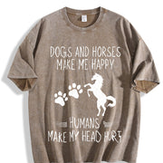 Dog Lovers & Horse Enthusiasts Vintage Washed T-Shirt in Brown