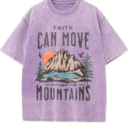 Scenery and Letter One-piece Vintage Washed T-Shirt in Purple