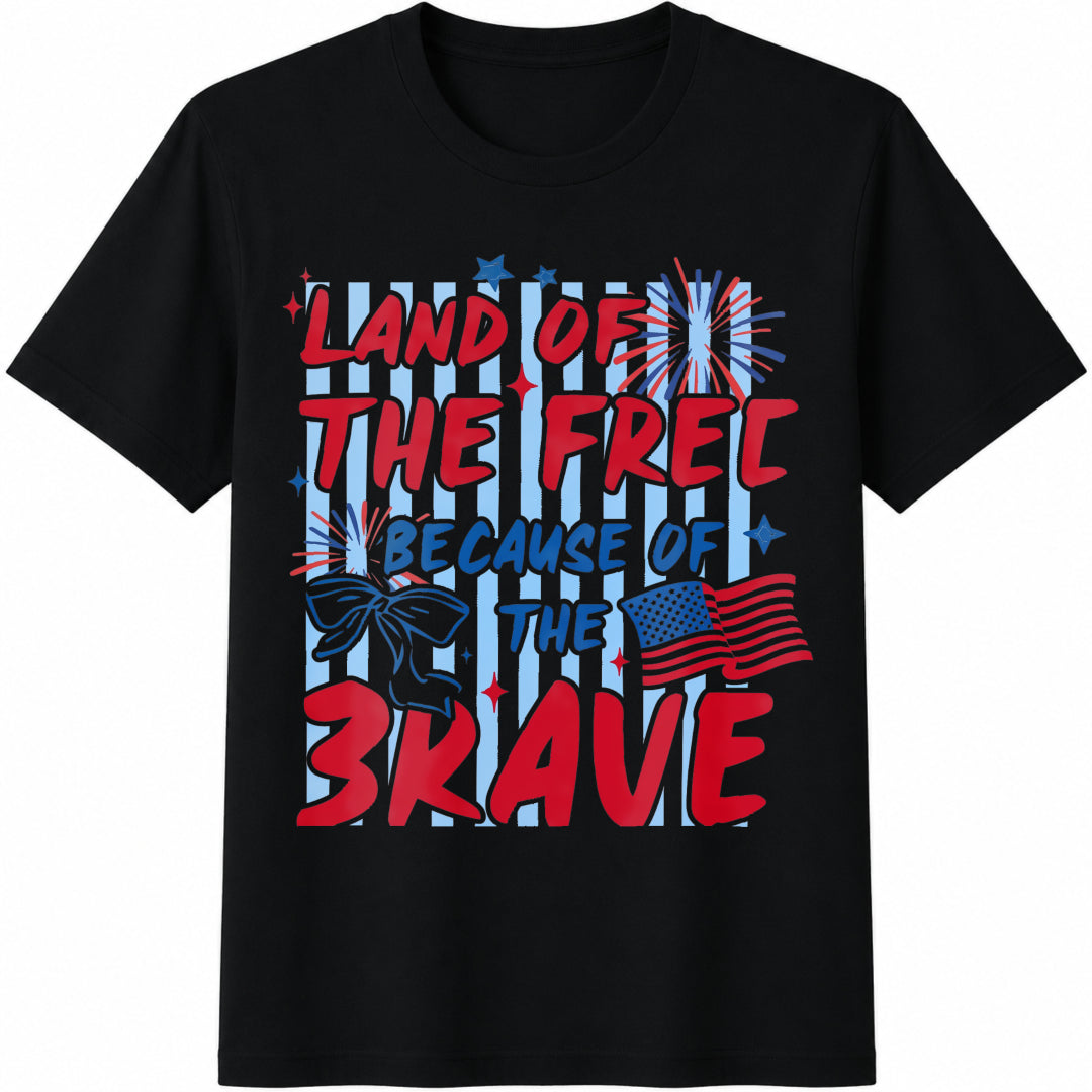 Custom Land of the Free Because of the Brave Cotton T-Shirt in Black