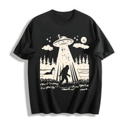 Bigfoot Ufo Retro 90s Cotton T-Shirt in Black