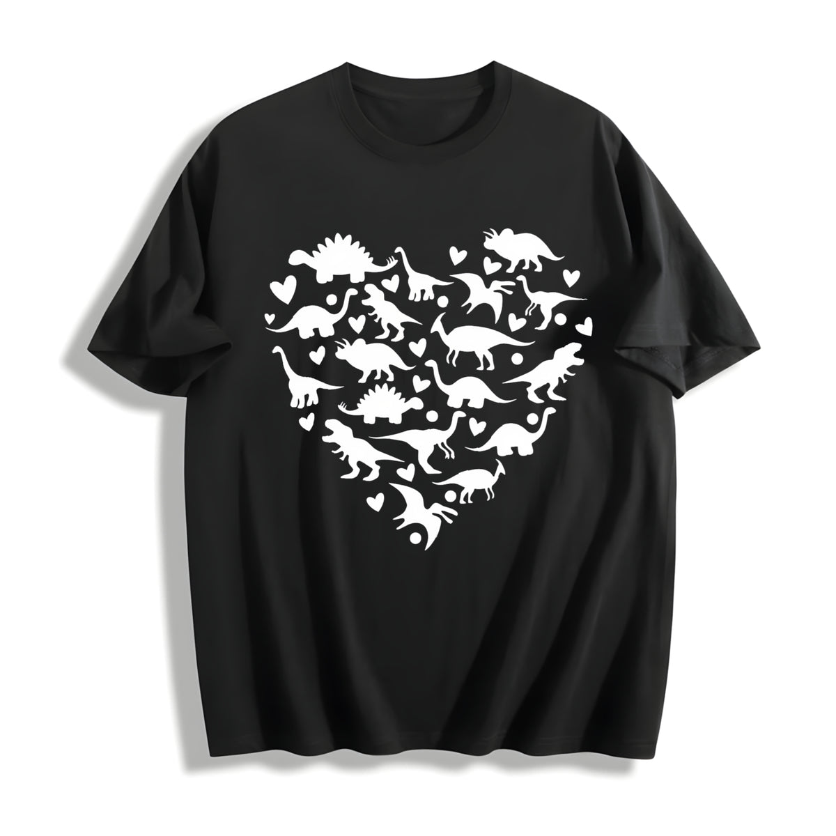 Heart-shaped Dinosaur 1pc Cotton T-Shirt in Black