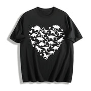 Heart-shaped Dinosaur 1pc Cotton T-Shirt in Black