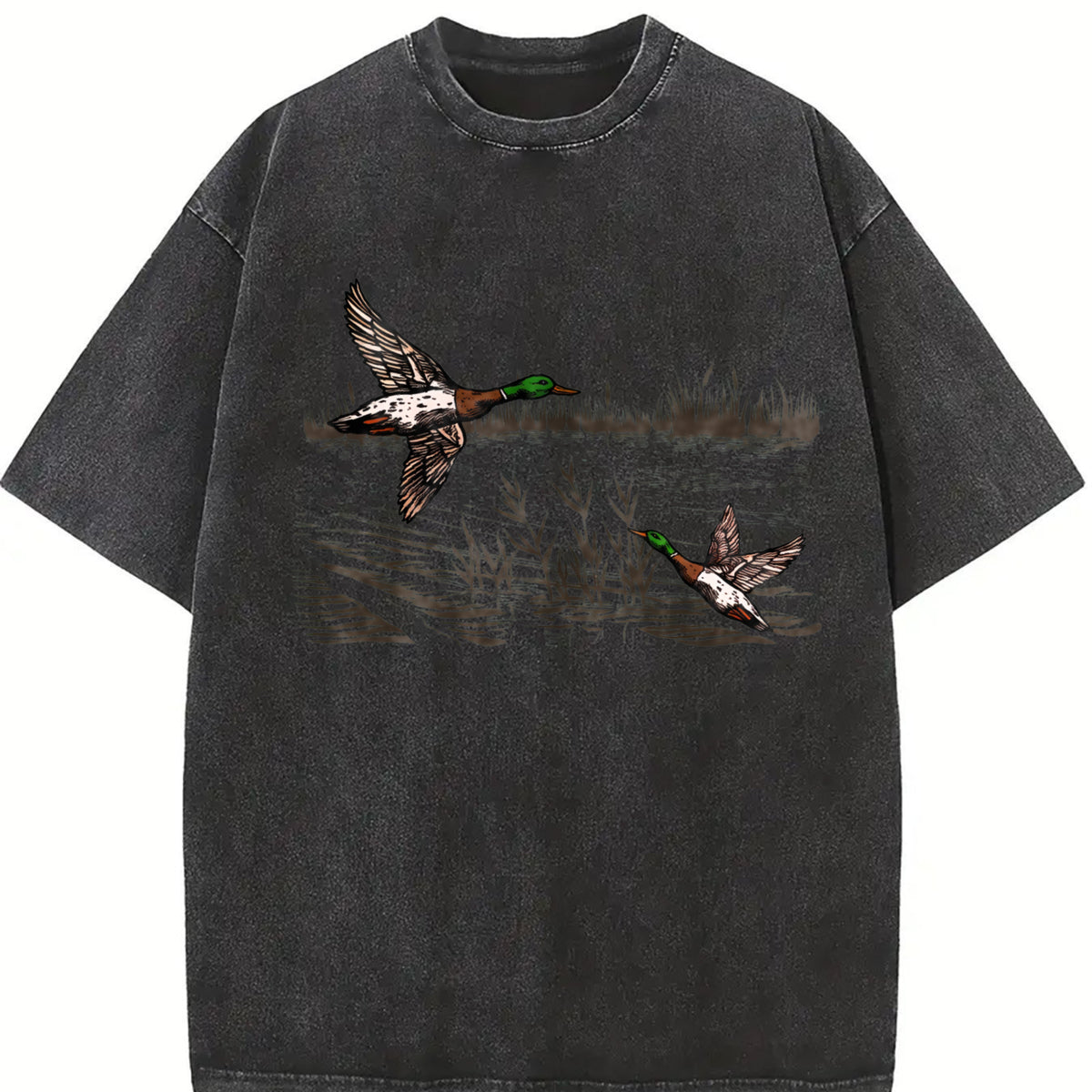 Retro Mallard Ducks Fall 90s Waterfowl Duck Animal Lover Vintage Washed T-Shirt in Black