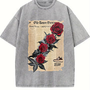 T-shirtfashion Retro Snowflake Craft Vintage Washed T-Shirt in Gray