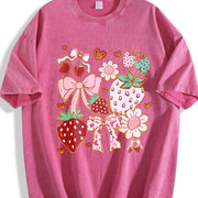 Boho Strawberry Coquette Vintage Washed T-Shirt in Red
