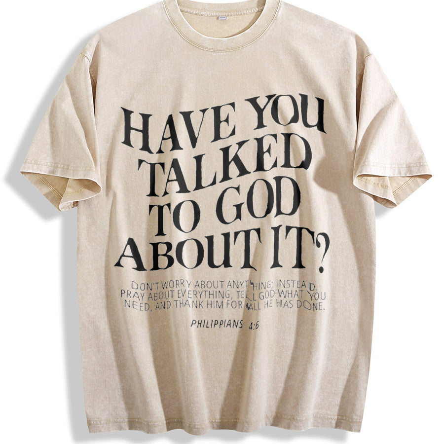 Have You Ever Talked to God about This? God Christianity vintage washed oversized T-shirt in Beige