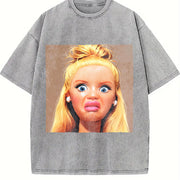 & Retro Doll with Doll Vintage Washed T-Shirt in Gray