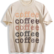 Retro with Coffee (Brownwhite Lettering) Vintage Washed T-Shirt in Beige