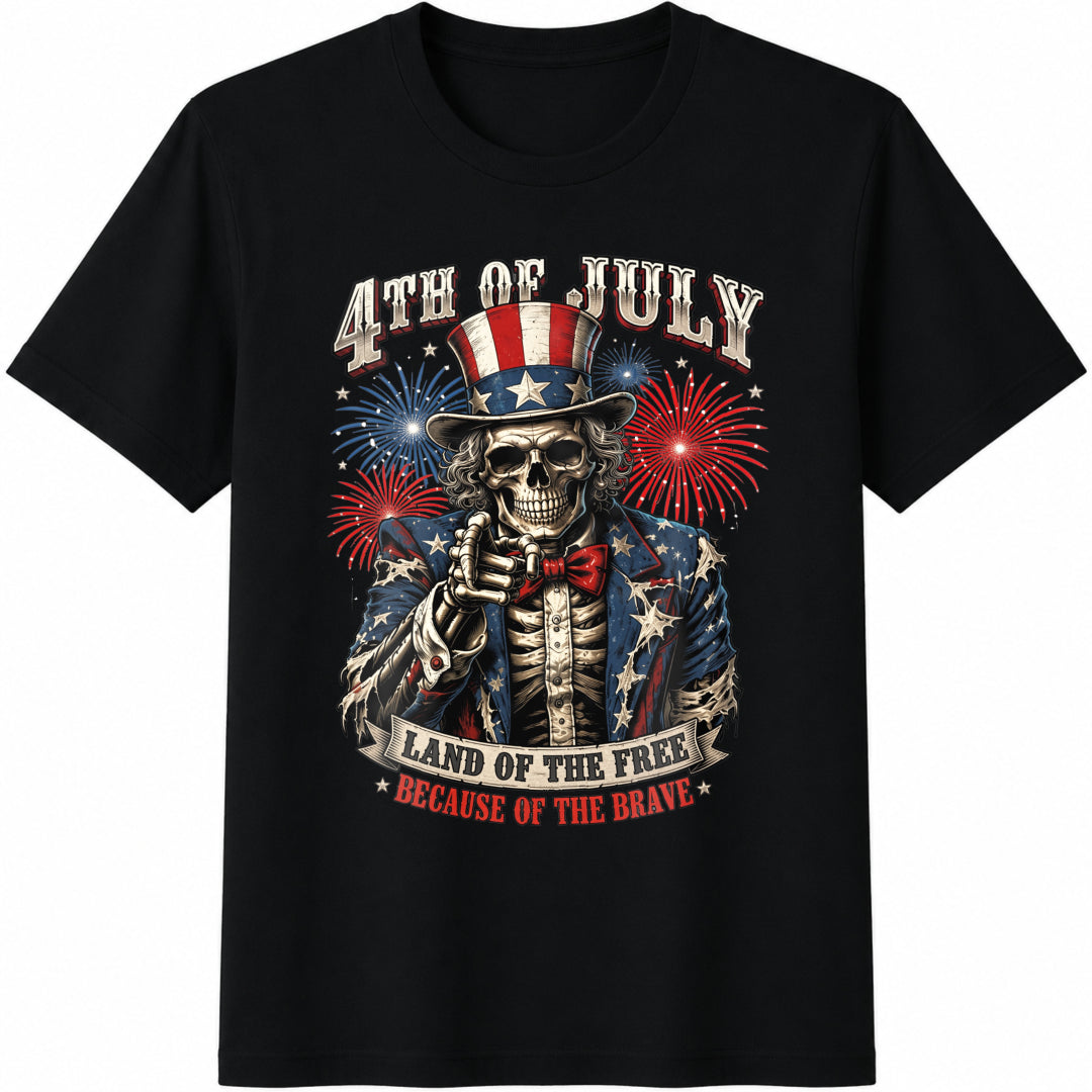 4th of July Skeleton Cotton T-Shirt in Black
