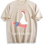 Fourth of July Firequacker Goose Vintage Washed T-Shirt in Beige