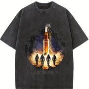 NASA Artemis II SLS Rocket Launch Astronaut Silhouette Vintage Washed T-Shirt in Black