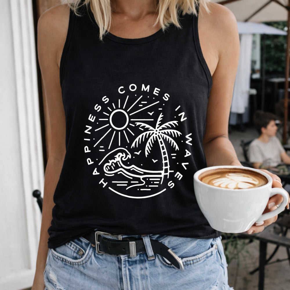 Loose-fitting Basic Women's Color Cotton Tank Top in Black