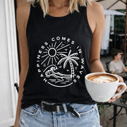 Loose-fitting Basic Women's Color Cotton Tank Top in Black