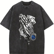 Retro Charcoal Gray Dollar Bill Vintage Washed T-Shirt in Black