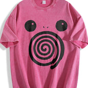 Spiral Big Eyes Cartoon Art - Wash Retro vintage washed oversized T-shirt in Red