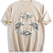 Bass Fish 90s Retro ® Y2k Fish Vintage Washed T-Shirt in Beige