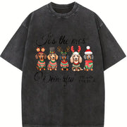 Dachshund Christmas Vintage Washed T-Shirt in Black
