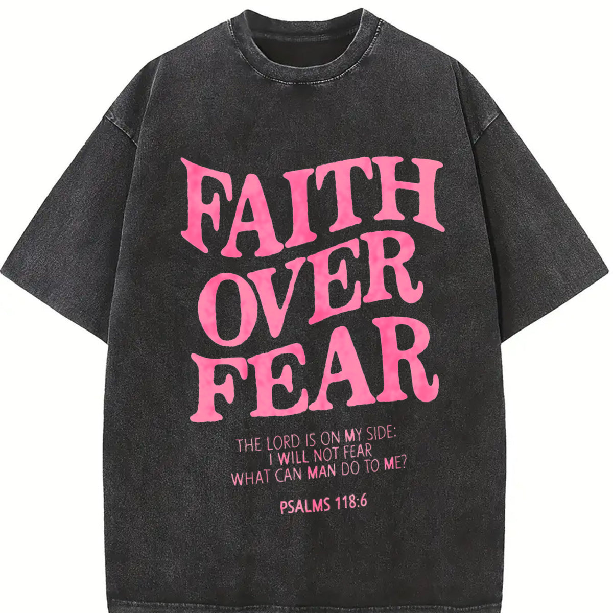 2026 1pc Faith Over Fear Bible Vintage Washed T-Shirt in Black