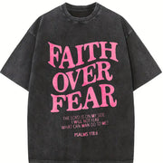2026 1pc Faith Over Fear Bible Vintage Washed T-Shirt in Black