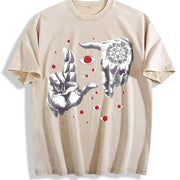 Occult Hand & Eye Sleeveless Tank Vintage Washed T-Shirt in Beige