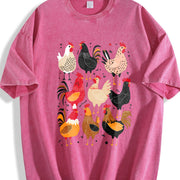 Chicken Short-sleeve Vintage Washed T-Shirt in Red