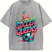 Soccer Queens Vintage Washed T-Shirt in Gray