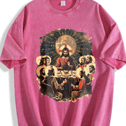 The Last Supper – Christian Jesus and Disciples vintage washed oversized T-shirt in Red