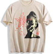Star Portrait Tank Vintage Washed T-Shirt in Beige