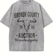 Grundy County Auction Inspired Concert Vintage Washed T-Shirt in Gray