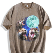 Three Otters Retro Otter Moon Vintage Washed T-Shirt in Brown