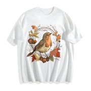Autumn Bird Fashionable Versatile in Multiple Colors S-xxl Cotton T-Shirt in White