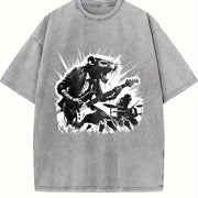 Crazy Rocker Rat 90s Vintage Washed T-Shirt in Gray