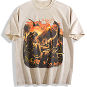 Dinosaur Retro Jurassic Dino Triceratops T Rex Vintage Washed T-Shirt in Beige
