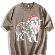Australian Shepherd Christmas Vintage Washed T-Shirt in Brown