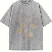 Christian Cross Floral Faith Vintage Washed T-Shirt in Gray