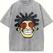 Heavy Distressed Wax-resistant Retro Vintage Washed T-Shirt in Gray