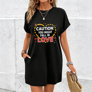 Valentine's Day Dress- Loose A-line Long Cotton T-Shirt in Black