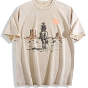 Cowboy on Horse Desert Vintage Washed T-Shirt in Beige