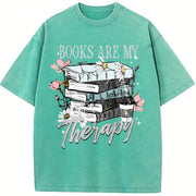Books Are My Therapy Book Lover Bookish vintage washed oversized T-shirt in Blue
