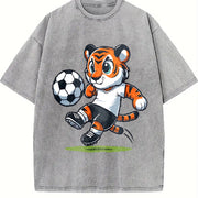 Tiger Soccer Player Vintage Washed T-Shirt in Gray
