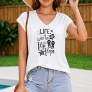 Life Is Better in Flip Flops Shell Starfish Tank Women's Color Cotton Tank Top in White
