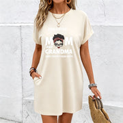 Fun Grandma Mom Pajama Dress- Red Home Nightgown Cotton T-Shirt in White