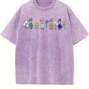 Halloween Goose Embroidered Vintage Washed T-Shirt in Purple