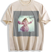 Woman in a Pink Coat Vintage Washed T-Shirt in Beige