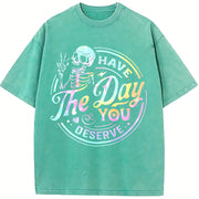 Skeleton & Letter Ladies vintage washed oversized T-shirt in Blue