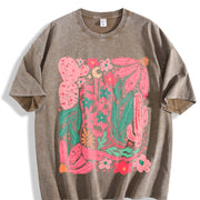 Pink Desert Cowboy Boots & Cactus vintage washed oversized T-shirt in Brown