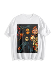 Retro Halloween Characters Cotton T-Shirt in White