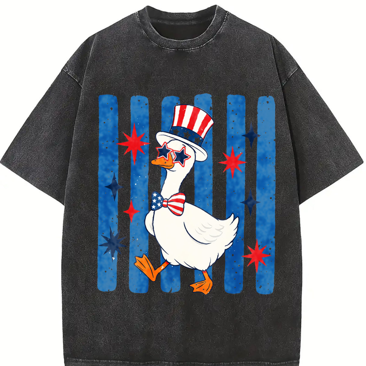Patriotic Goose 4th of July Goose Vintage Washed T-Shirt in Black
