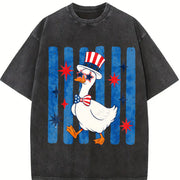 Patriotic Goose 4th of July Goose Vintage Washed T-Shirt in Black