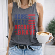 Home of the Free Patriotic 4th of July Women's Color Cotton Tank Top in Gray